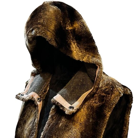 Maksar Faux Fur hooded sleeveless vest ladies medium plush teddy layering piece - Picture 9 of 12